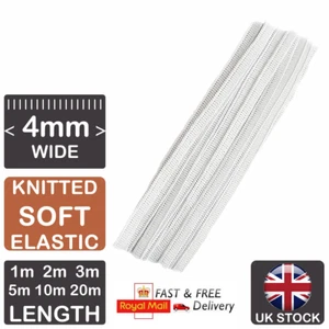 ULTRA SUAVE BLANCO Elástico 4mm Cordón Tejido Elástico Para Coser Hacer Mascarillas - Imagen 1 de 10
