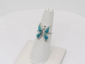 Native American Zuni Handmade Sterling Silver & Opal Butterfly Ring Size 6.5 - Picture 1 of 7