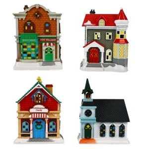 4 Weihnachtsdorf Miniatur Gebäude - Kirche, Süßwarenladen, Haus, Spielzeugladen. - Bild 1 von 9