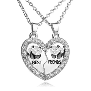 Collana doppio ciondolo pendente+catenina Best Friends PANDA regalo amica cuore - Foto 1 di 5