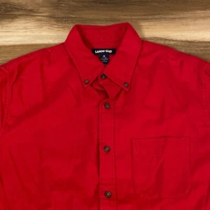 Lands End Flannel Shirt Mens Medium Red Chamois Button Down Long Sleeve Cotton - Picture 1 of 9
