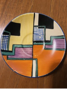Clarice Cliff Football Pattern Saucer 1930 Extremely Rare Hand Painted Art Deco - Picture 1 of 8