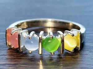Signed CW Sterling Silver 925 Cocktail Multi-Color Cats Eye Ring Sz 7.75 3g - Picture 1 of 9