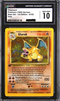 Pokemon Charizard Alemán 1ª Edición 1999 (Glurak) Grado 10 Holo 04/102 Foto 1 de 2