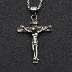Men Stainless Steel Gold Silver Black Jesus Crucifix Pendant Chain Necklace AU - Picture 1 of 15