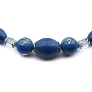 Collana ceca vintage 22" perle in vetro lavorato a lume blu - Foto 1 di 5