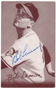 Bob Lemon Signed Auto 1947-66 Exhibit Post Card Photo * HOF Died 2000 Cleveland - Picture 1 of 3