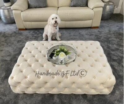 Square Coffee Table Chesterfield Upholstered Footstool Pouffe Foot Stool Seat - Image 1 of 4