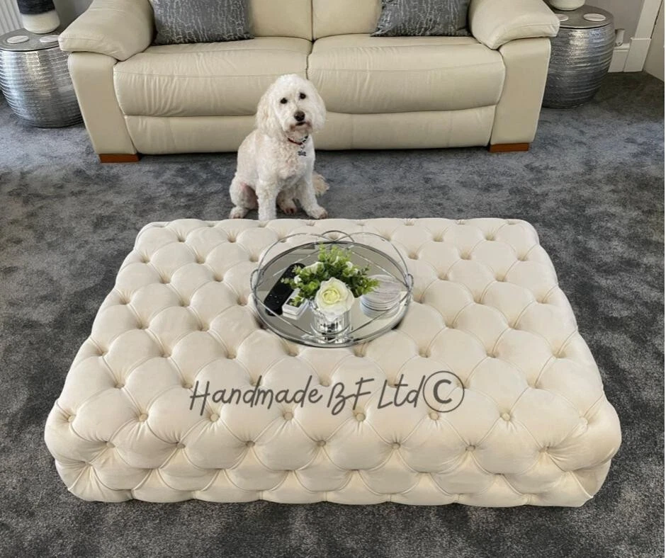 Square Coffee Table Chesterfield Upholstered Footstool Pouffe Foot Stool Seat - Image 1 of 4