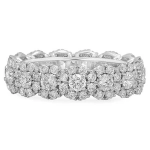 18K White Gold Round Diamond Halo Eternity Ring Anniversary Natural 2.47 CT - Picture 1 of 5