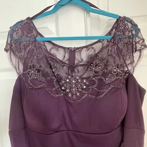 Xscape Purple Beaded / Rhinestone Knee-Length Cap Sleeves Sheath Dress Size 22W - Picture 1 of 7