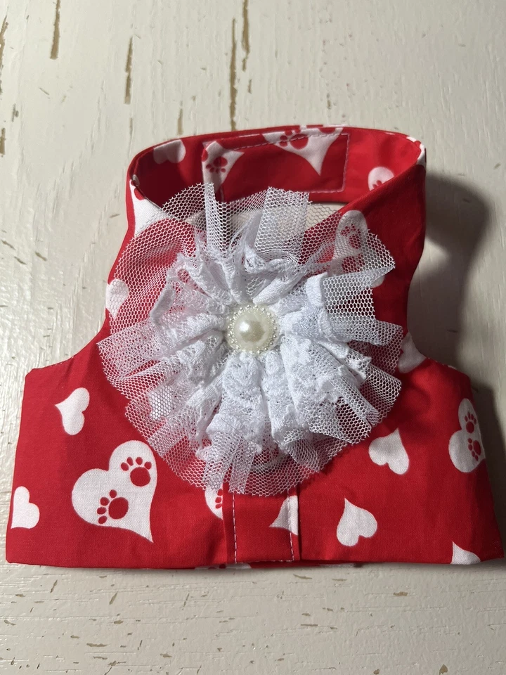 Handmade Dog Harness vest hearts red (3027) XS dog paws - Image 1 of 1