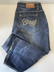 Coogi Womens Selvedge Denim Jeans Dark Wash Distressed Straight Size 11/12 - Picture 1 of 21