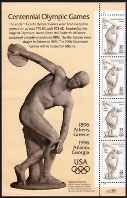 Scott #3087 32¢ Greece - OLYMPIC DISCUS THROWER - Title Block of 4 Stamps - MNH - Image 1 of 2