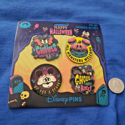 2023 Disney Parks Happy Halloween Booster 4 Pin Set Mickey Donald Chip & Dale - Image 1 of 2