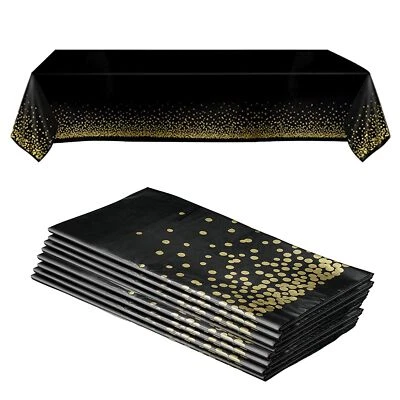 Black and Gold Tablecloths 12pk 54x108 Inches - Gold Dot Tablecloths Plastic ... - Image 1 of 4