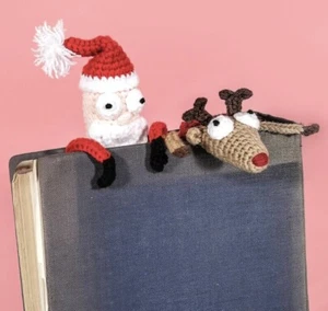 Handmade Knitted Crochet Santa Book Mark Funny Book Page Holder  Book Lover - Picture 1 of 4