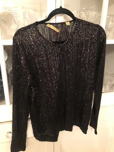 Cardigan Black Small Sequin Cardigan, Size Medium, - Picture 1 of 8