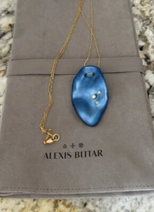 100% Authentic Alexis Bittar Wavy Light Lapis Blue Lucite Long Crystal Necklace - Picture 1 of 13