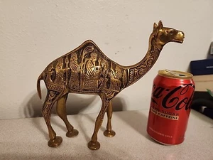 Vtg Solid Brass Camel W/Ornate 3 Kings Wise Men Scene 8" × 9" Great For Nativity - Picture 1 of 7