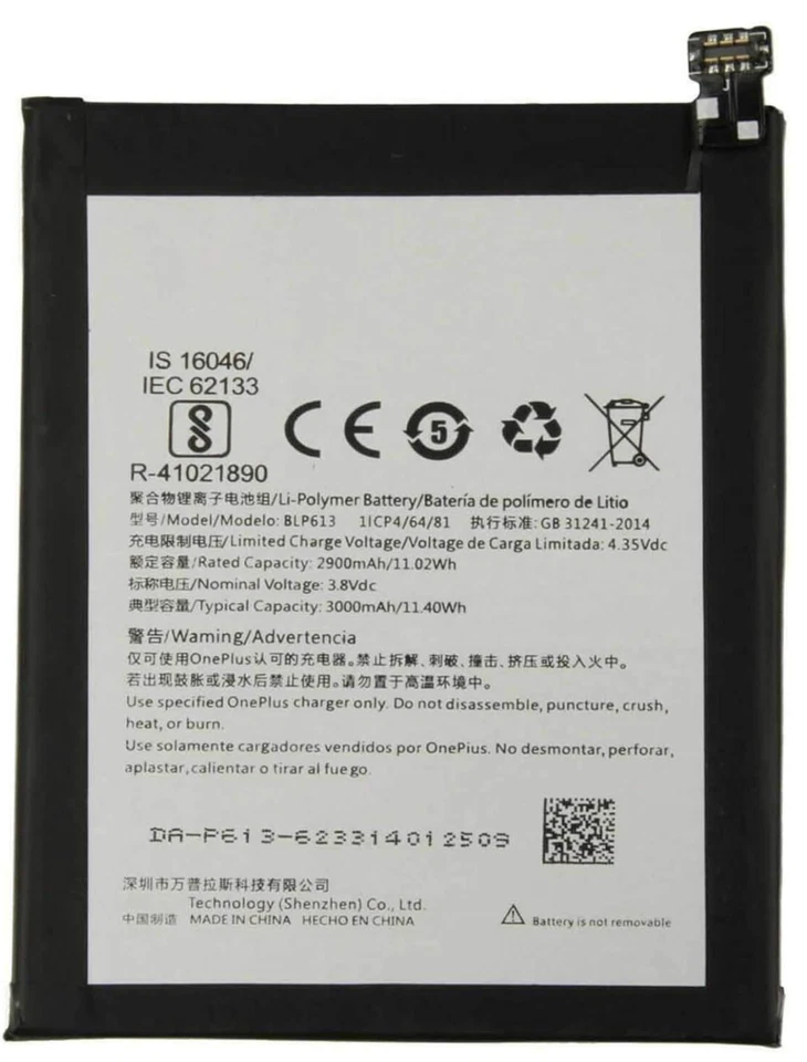 BATTERIA ORIGINALE per ONEPLUS 3 A3000 A3003 BLP613 1+3 3000MAH PILA RICAMBIO - Immagine 1 di 1