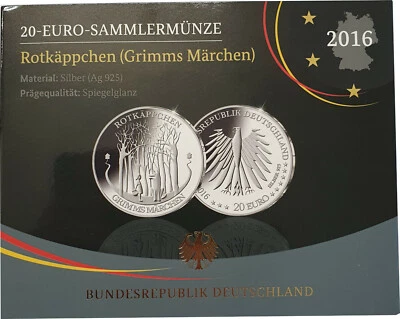 20 Euro BRD Deutschland 2016 PP Polierte Platte Spiegelglanz Rotkäppchen Silber - Bild 1 von 2