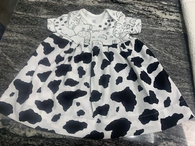 Vestido com estampa de vaca animal fazenda infantil menina tamanho 12 meses feito à mão novo presenteável! - Imagem 1 de 4