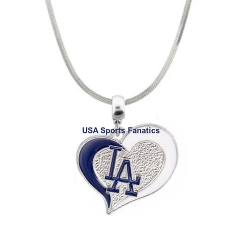 Los Angeles Dodgers Heart Swirl Logo Pendant Necklace On A 925 Snake Chain Cover