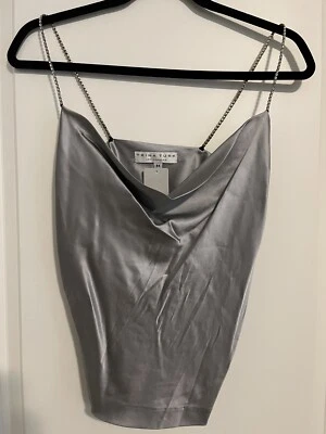 NWT Trina Turk Size M Silk Top  Cami Rhinestones Silver 90s Y2K - Image 1 of 4