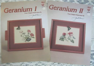 Lot of 2 GERANIUM I & II Janet Powers Green Apple Cross Stitch Chart 560 561  - Picture 1 of 5