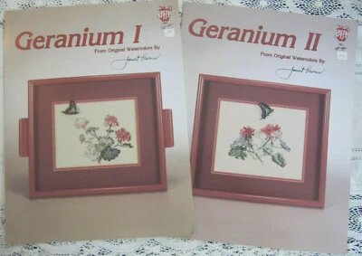 Lot of 2 GERANIUM I & II Janet Powers Green Apple Cross Stitch Chart 560 561  - Image 1 of 4