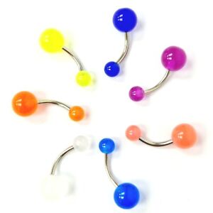 Steel Belly Bar Coloured Body Piercing Surgical Neon UV Ball 316L Navel Acrylic