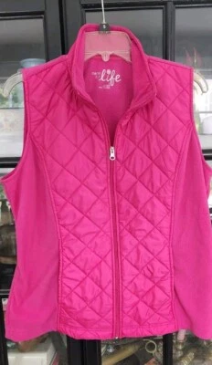 Made For Life Womens Large Bright Pink Quilted Vest Full Zip - Image 1 of 4