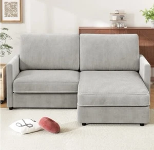 Comfy 71” Corduroy Sectional Sofa Bed, Neche LShaped Couch, Wide Chaise Cushion - Picture 1 of 4