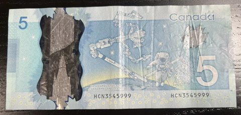 3545999 Lucky Triple 999 Repeating Digits Serial Numbers $5 Canadian Dollar Bill Cover