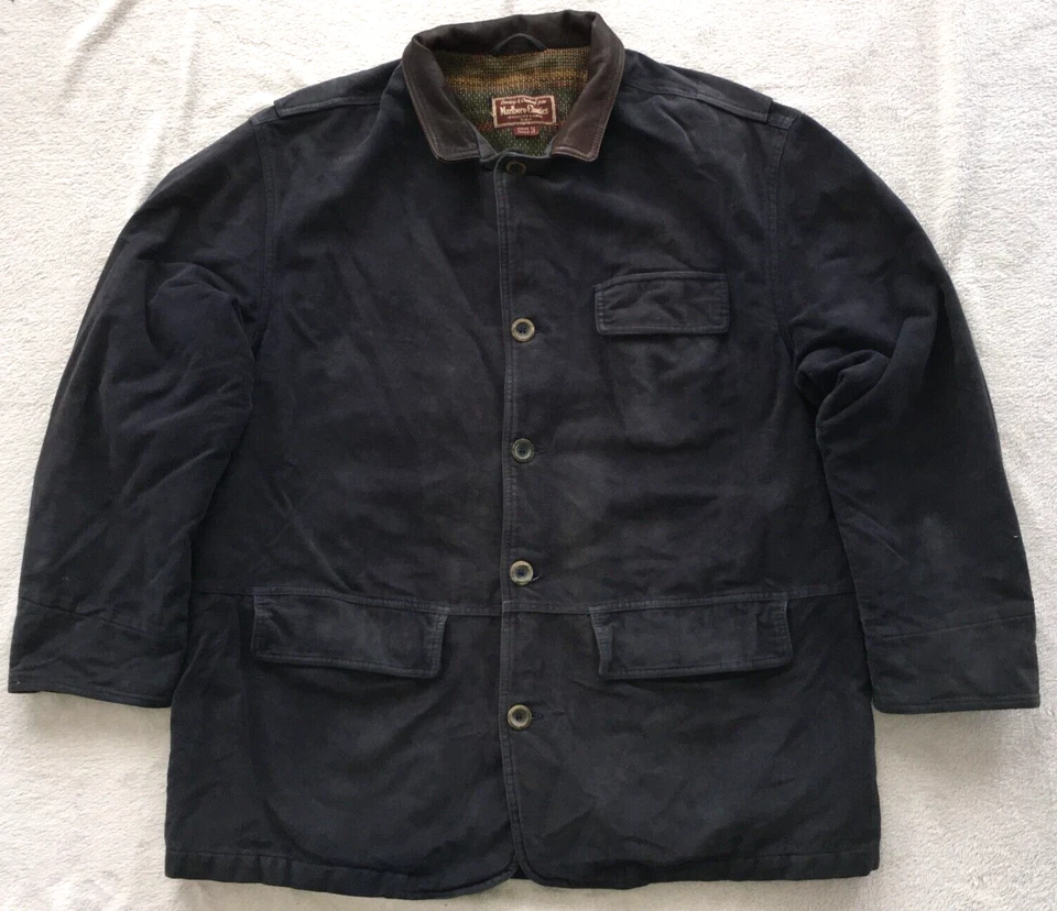 Marlboro Classics mens Navy Blue Leather Collar Country Button jacket size 48 - Image 1 of 4