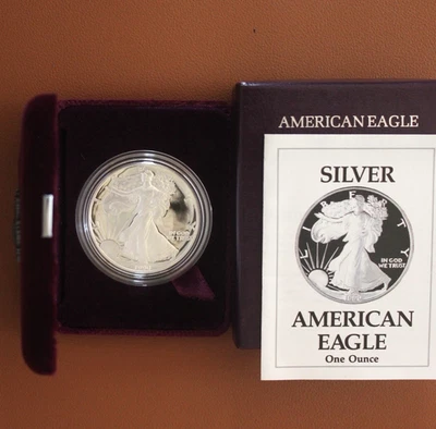 1990-S Proof American Silver Eagle Dollar $1 Box & COA US Mint Bullion OGP #X5 - Image 1 of 4