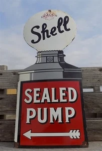 Shell Sealed Pump Sign, Shell Porcelain Metal Advertising, Gas Station Oil B - Picture 1 of 6