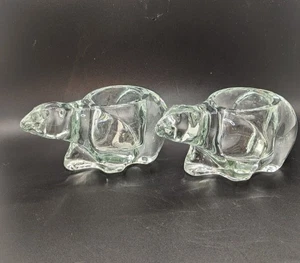 Indiana Glass Co POLAR BEAR Juego de 2 Candelabros Vidrio Transparente De Colección 5" - Imagen 1 de 5