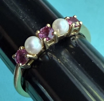 Tiffany & Co 14k Yellow Gold Ruby Akoya Pearl Ring Size 6 - Image 1 of 4