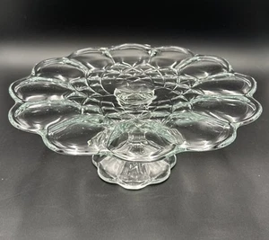 LE Smith Dominion Pedestal Cake Stand Pressed Glass Round Vintage 1960s - Picture 1 of 9
