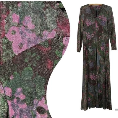 Vestido Formal Futura Couture Maxi Antigo Decote V Babydoll Verde e Rosa Tamanho P - Imagem 1 de 4