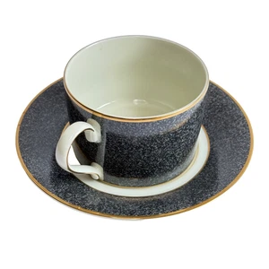 Mikasa Granite Coffee Cup & Saucer Gold Trim Fine China Mint Condition - Picture 1 of 5