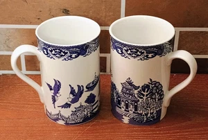2 Royal Cuthbertson Blue Willow Pattern Coffee Mug Cup White & Blue 12oz Nice! - Picture 1 of 5