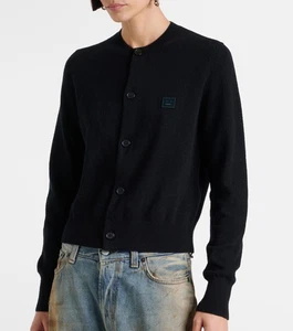 NWOT! ACNE STUDIOS Keva Face-Patch Wool Cardigan in BLACK, Size S/M/L - Picture 1 of 9
