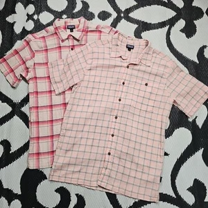 Patagonia A/C Shirt Medium Checkered Organic Cotton Hiking Lot X 2 Textured Pink - Picture 1 of 10