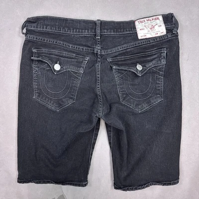 True Religion Shorts Mens 36 Black Ricky Jort Jean Denim Relaxed Straight Buddha - Image 1 of 4