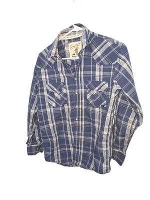 Camisa Coastal Abotonada Azul A Cuadros Perla Frontal A Presión Manga Larga Talla Pequeña Foto 1 de 4