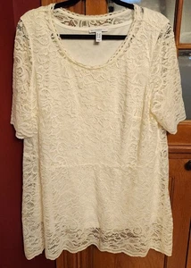 Isaac Mizrahi Live! Floral Lace Top Lined Off White - Size 1X - Picture 1 of 2