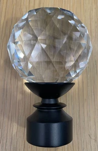 Pair of John Lewis Black Cut Glass Ball End Finials - Fit 28mm Curtain Poles - Picture 1 of 5